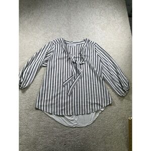 Tempted Hearts Blouse Womens 1X Striped Tie Neck‎ Long Sleeve Lightweight Top